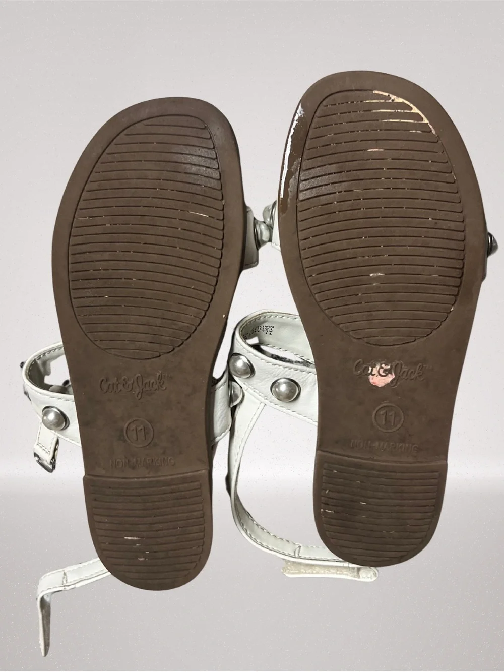 Cat & Jack Girls White Studded Ankle Strap Sandals Size 11